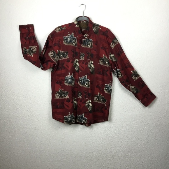 North River Mens Shirt Size M Long Sleeve Cotton Motorcycle Button Up Red Biker - Picture 1 of 8